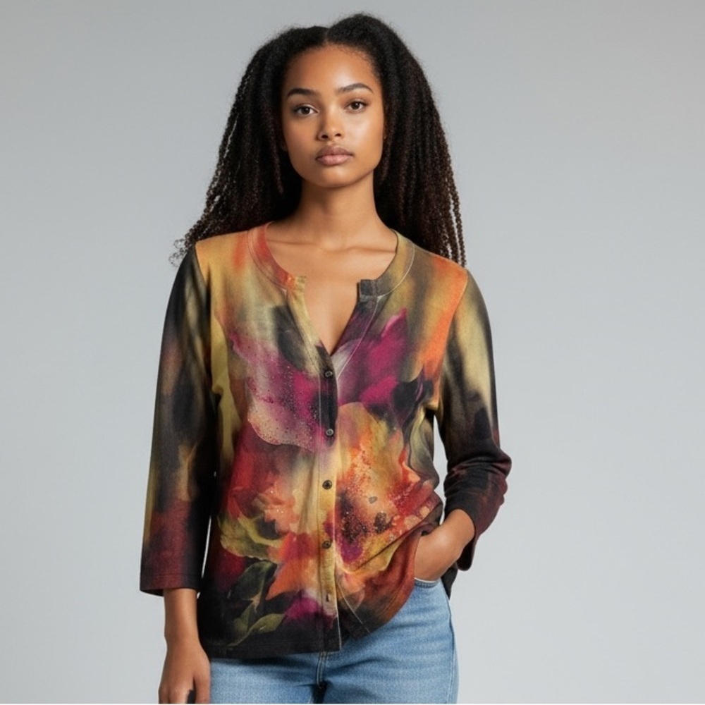 Christopher & Banks cardigan w/ metal dot detailing. Size Medium. Multicolored